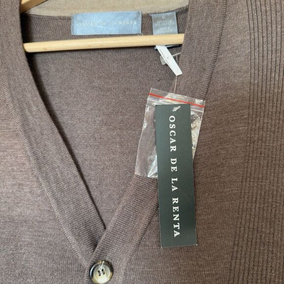 NWT Oscar De La Renta‎ 2012 Button Up Cardigan Sweater Brown Sz L - Picture 2 of 16
